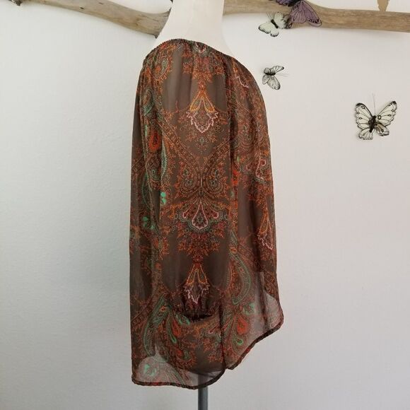 Bobeau elastic off the shoulder boho paisley top - Picture 4 of 6